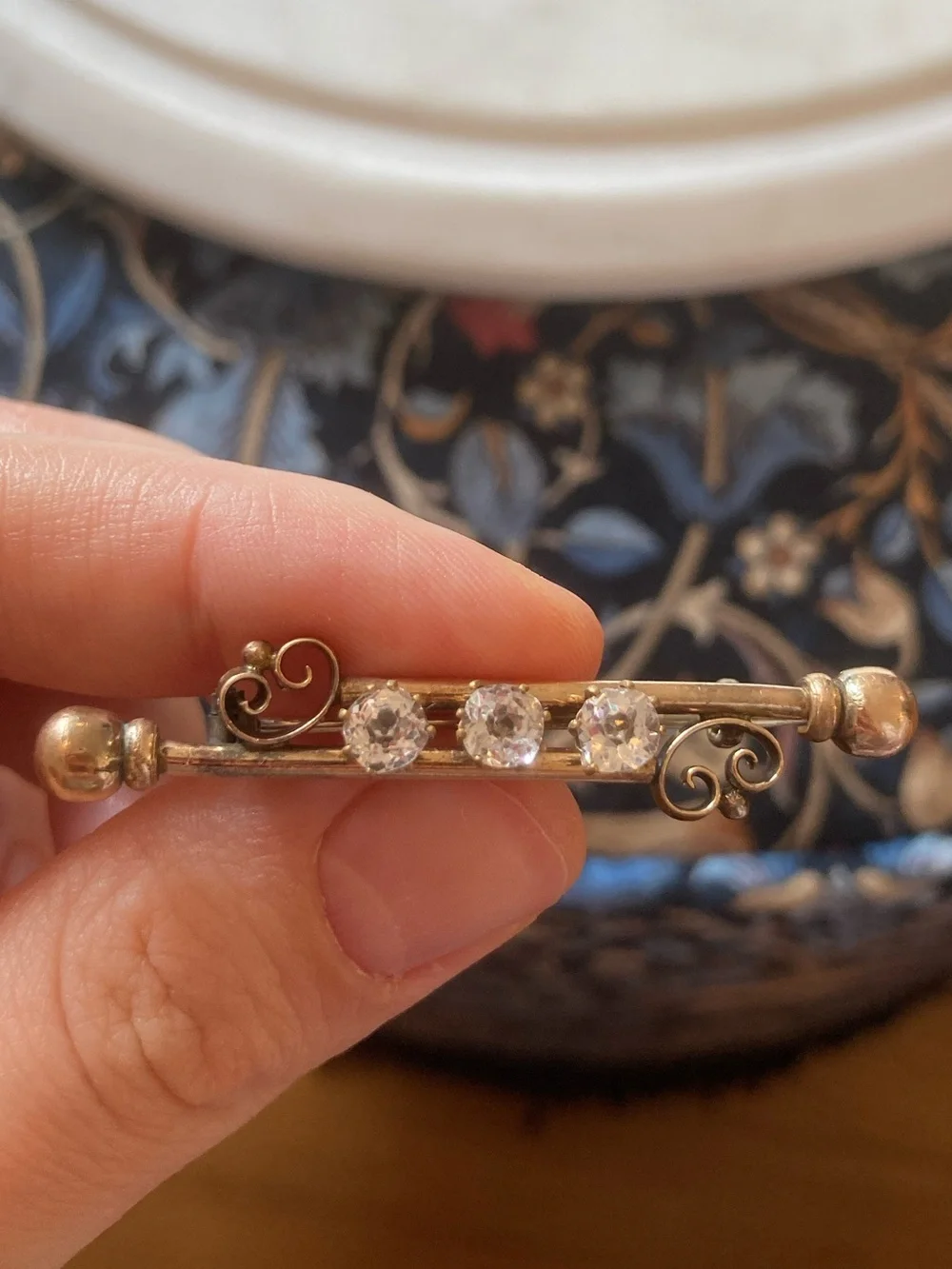 Antique Victorian Old Mine Cut Triple Paste Stone Gold-Filled Brooch